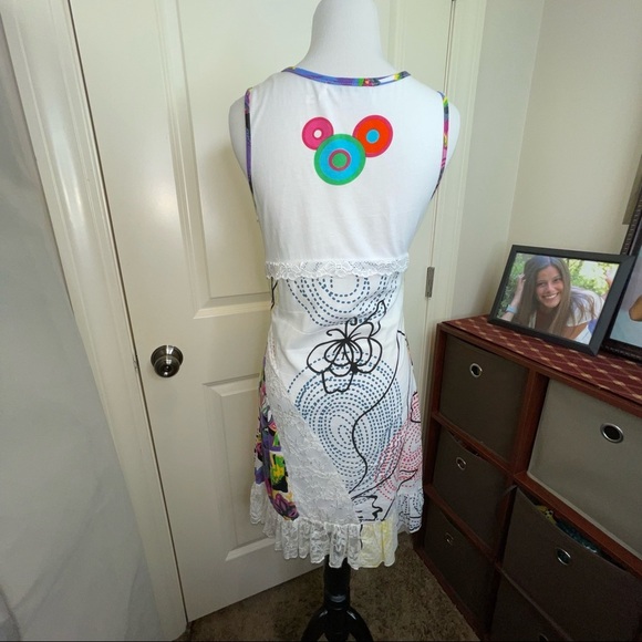 Forla Paris Mixed Media Sleeveless Dress Lace Abalone Shell Cotton Sz S - Picture 9 of 17